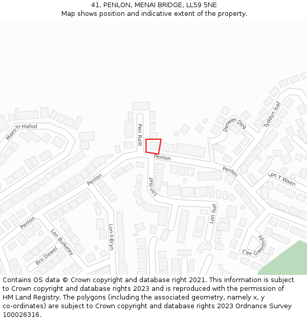 41, PENLON, MENAI BRIDGE, LL59 5NE: Location map and indicative extent of plot