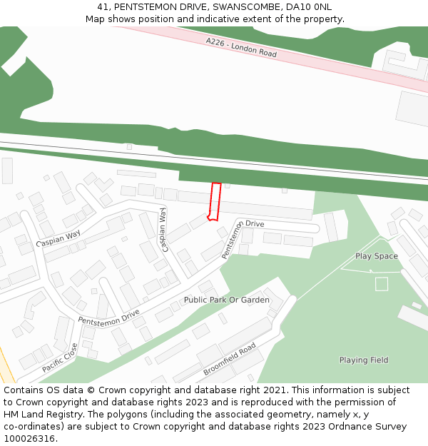 41, PENTSTEMON DRIVE, SWANSCOMBE, DA10 0NL: Location map and indicative extent of plot