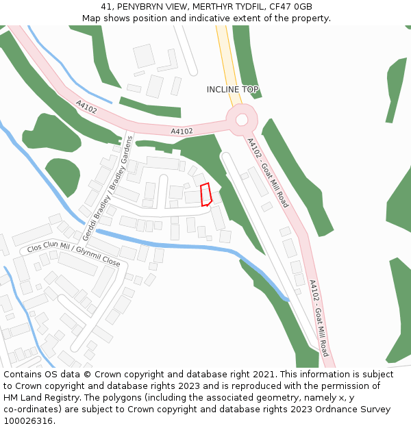 41, PENYBRYN VIEW, MERTHYR TYDFIL, CF47 0GB: Location map and indicative extent of plot