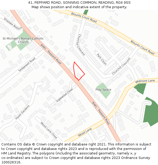 41, PEPPARD ROAD, SONNING COMMON, READING, RG4 9SS: Location map and indicative extent of plot