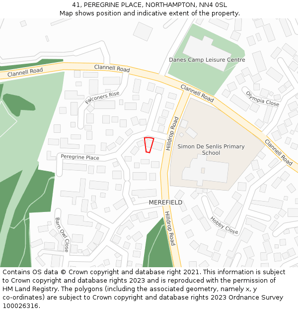 41, PEREGRINE PLACE, NORTHAMPTON, NN4 0SL: Location map and indicative extent of plot