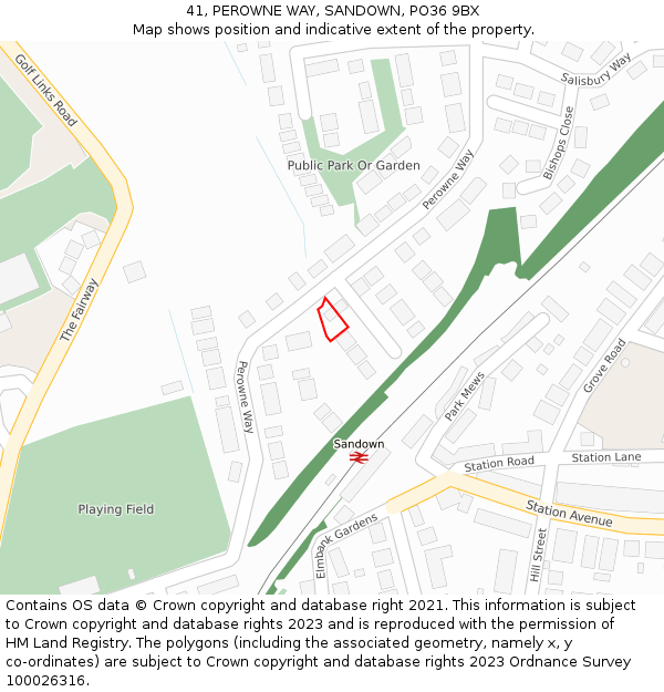 41, PEROWNE WAY, SANDOWN, PO36 9BX: Location map and indicative extent of plot