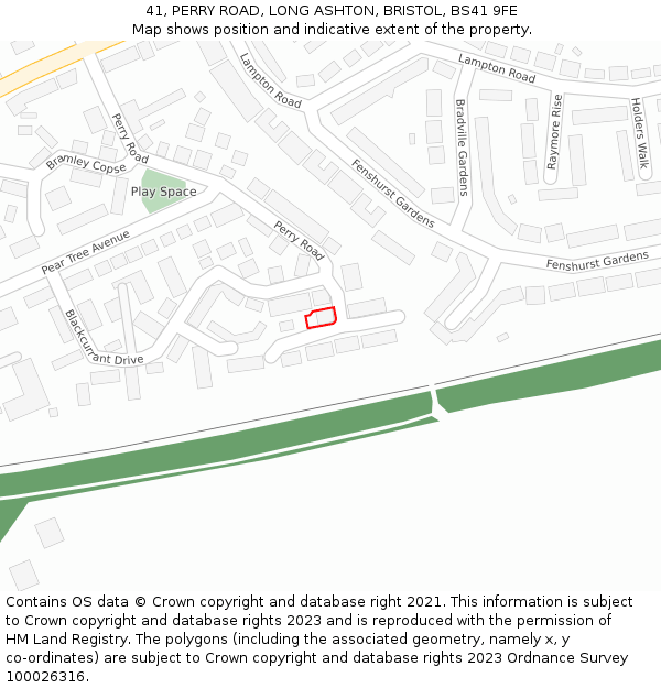 41, PERRY ROAD, LONG ASHTON, BRISTOL, BS41 9FE: Location map and indicative extent of plot