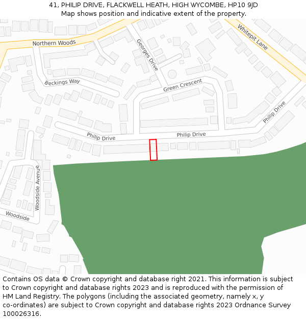 41, PHILIP DRIVE, FLACKWELL HEATH, HIGH WYCOMBE, HP10 9JD: Location map and indicative extent of plot