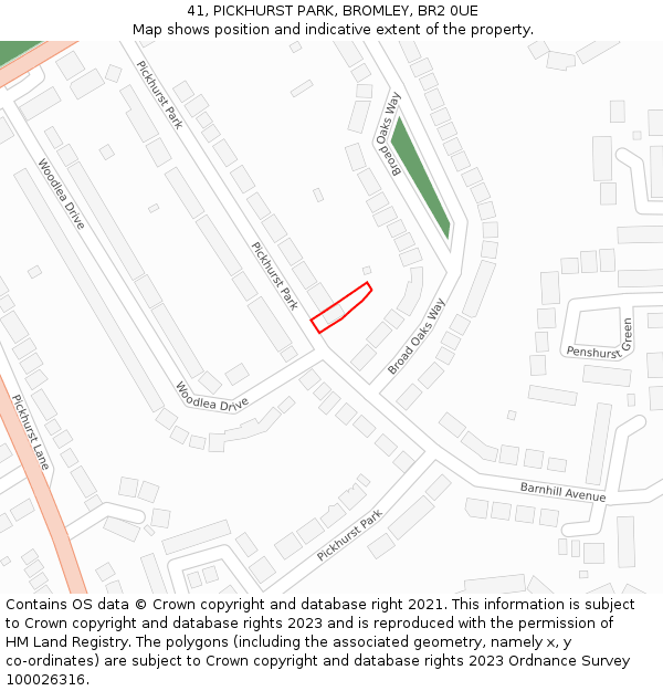 41, PICKHURST PARK, BROMLEY, BR2 0UE: Location map and indicative extent of plot