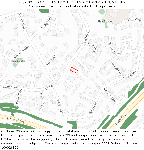 41, PIGOTT DRIVE, SHENLEY CHURCH END, MILTON KEYNES, MK5 6BX: Location map and indicative extent of plot