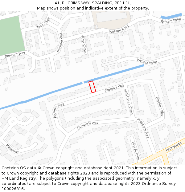 41, PILGRIMS WAY, SPALDING, PE11 1LJ: Location map and indicative extent of plot