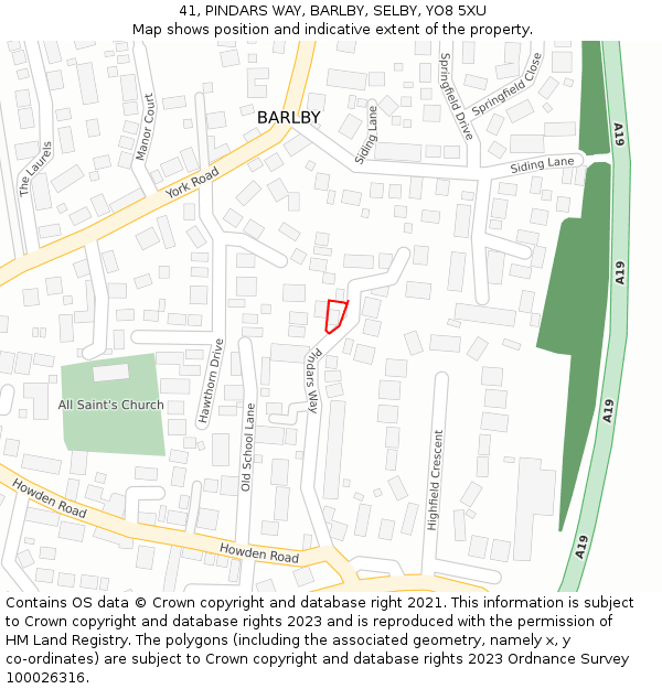 41, PINDARS WAY, BARLBY, SELBY, YO8 5XU: Location map and indicative extent of plot