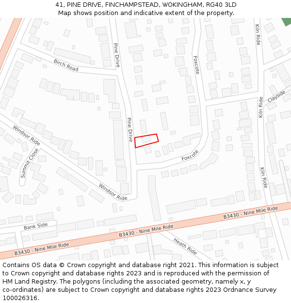 41, PINE DRIVE, FINCHAMPSTEAD, WOKINGHAM, RG40 3LD: Location map and indicative extent of plot