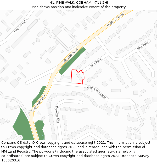 41, PINE WALK, COBHAM, KT11 2HJ: Location map and indicative extent of plot