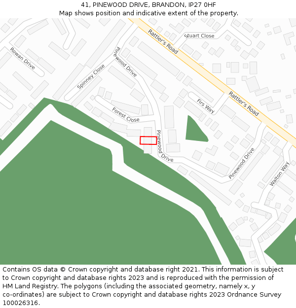 41, PINEWOOD DRIVE, BRANDON, IP27 0HF: Location map and indicative extent of plot