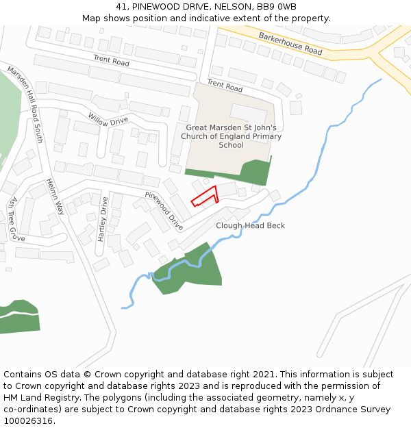 41, PINEWOOD DRIVE, NELSON, BB9 0WB: Location map and indicative extent of plot