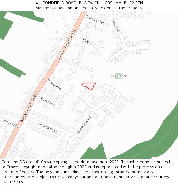 41, PONDFIELD ROAD, RUDGWICK, HORSHAM, RH12 3EN: Location map and indicative extent of plot