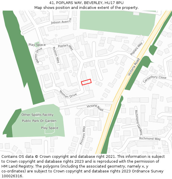 41, POPLARS WAY, BEVERLEY, HU17 8PU: Location map and indicative extent of plot