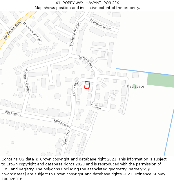 41, POPPY WAY, HAVANT, PO9 2FX: Location map and indicative extent of plot