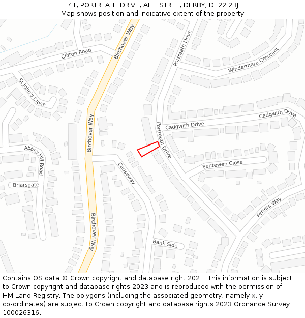 41, PORTREATH DRIVE, ALLESTREE, DERBY, DE22 2BJ: Location map and indicative extent of plot