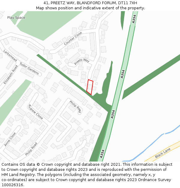 41, PREETZ WAY, BLANDFORD FORUM, DT11 7XH: Location map and indicative extent of plot