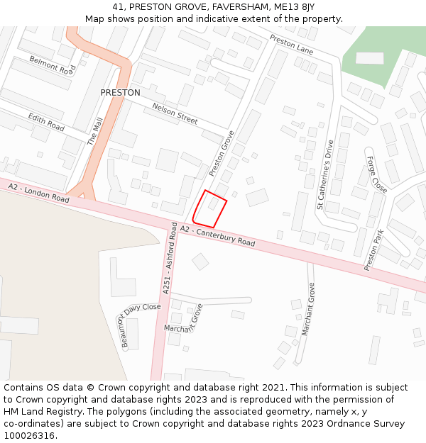 41, PRESTON GROVE, FAVERSHAM, ME13 8JY: Location map and indicative extent of plot