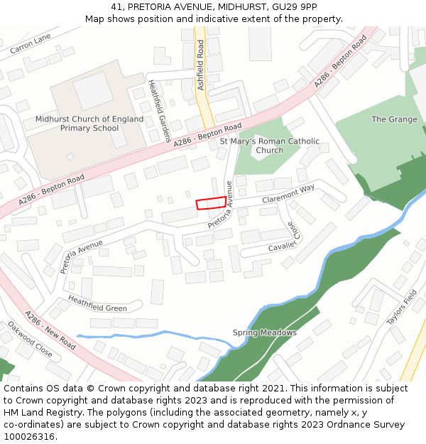 41, PRETORIA AVENUE, MIDHURST, GU29 9PP: Location map and indicative extent of plot