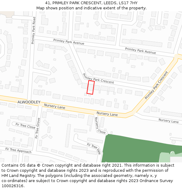 41, PRIMLEY PARK CRESCENT, LEEDS, LS17 7HY: Location map and indicative extent of plot