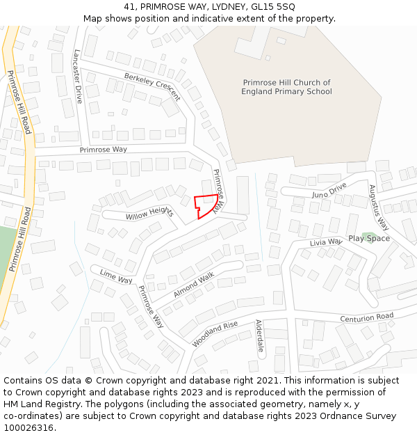 41, PRIMROSE WAY, LYDNEY, GL15 5SQ: Location map and indicative extent of plot