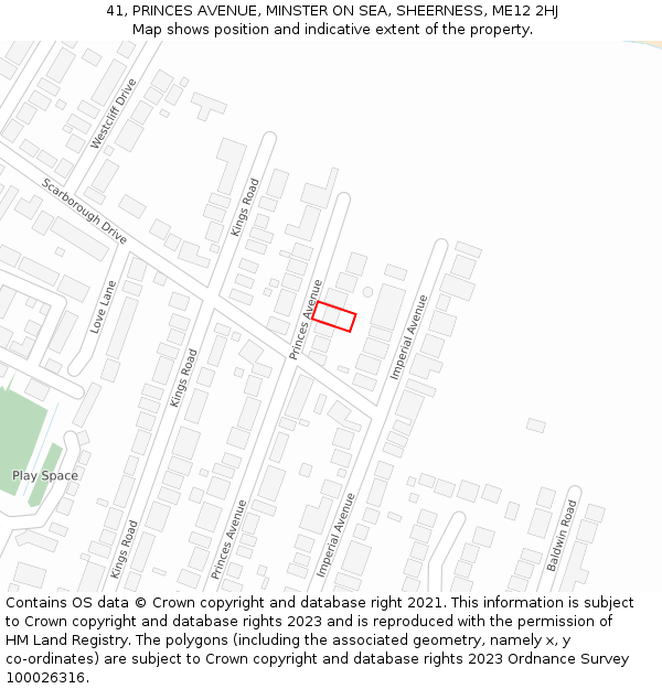 41, PRINCES AVENUE, MINSTER ON SEA, SHEERNESS, ME12 2HJ: Location map and indicative extent of plot
