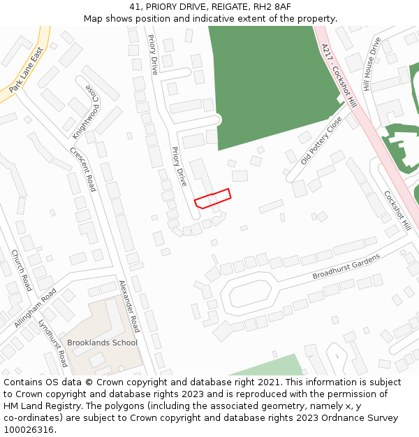 41, PRIORY DRIVE, REIGATE, RH2 8AF: Location map and indicative extent of plot