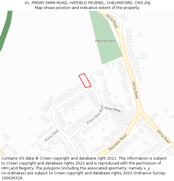 41, PRIORY FARM ROAD, HATFIELD PEVEREL, CHELMSFORD, CM3 2NJ: Location map and indicative extent of plot