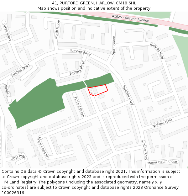 41, PURFORD GREEN, HARLOW, CM18 6HL: Location map and indicative extent of plot