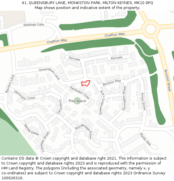 41, QUEENSBURY LANE, MONKSTON PARK, MILTON KEYNES, MK10 9PQ: Location map and indicative extent of plot