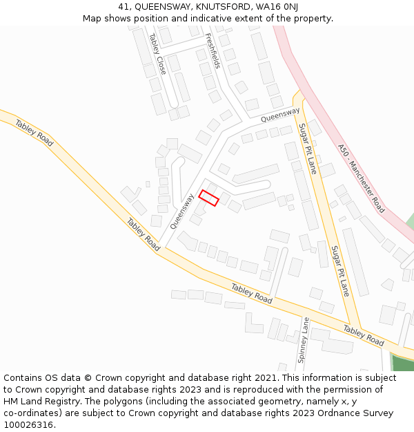 41, QUEENSWAY, KNUTSFORD, WA16 0NJ: Location map and indicative extent of plot