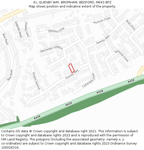 41, QUENBY WAY, BROMHAM, BEDFORD, MK43 8PZ: Location map and indicative extent of plot