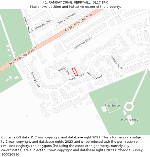 41, RAMSAY DRIVE, FERRYHILL, DL17 8PX: Location map and indicative extent of plot