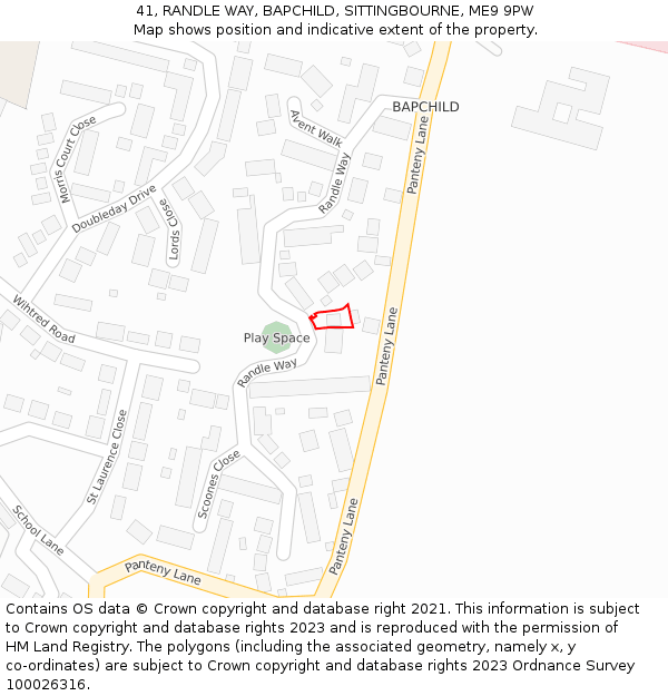 41, RANDLE WAY, BAPCHILD, SITTINGBOURNE, ME9 9PW: Location map and indicative extent of plot