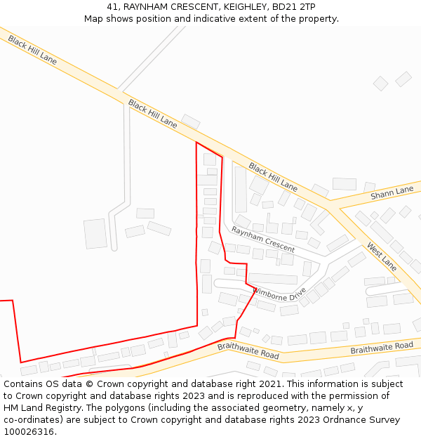 41, RAYNHAM CRESCENT, KEIGHLEY, BD21 2TP: Location map and indicative extent of plot