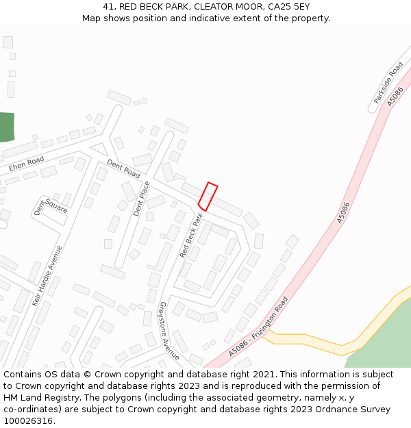 41, RED BECK PARK, CLEATOR MOOR, CA25 5EY: Location map and indicative extent of plot