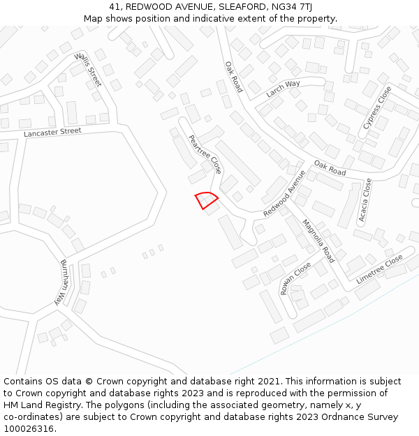 41, REDWOOD AVENUE, SLEAFORD, NG34 7TJ: Location map and indicative extent of plot