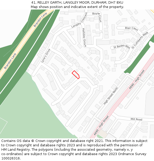 41, RELLEY GARTH, LANGLEY MOOR, DURHAM, DH7 8XU: Location map and indicative extent of plot