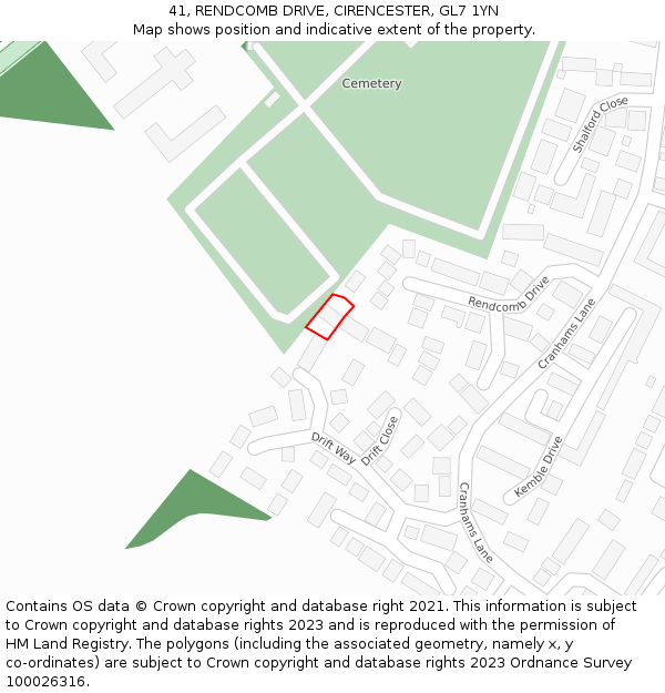 41, RENDCOMB DRIVE, CIRENCESTER, GL7 1YN: Location map and indicative extent of plot