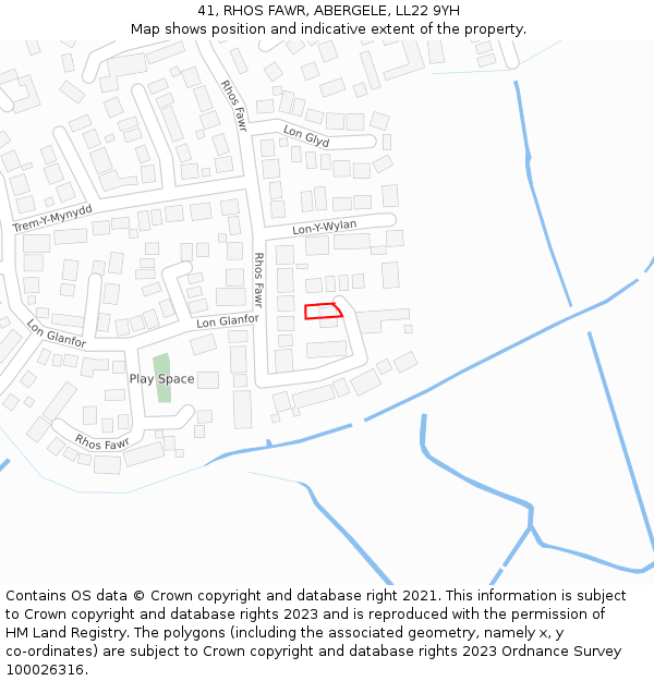 41, RHOS FAWR, ABERGELE, LL22 9YH: Location map and indicative extent of plot