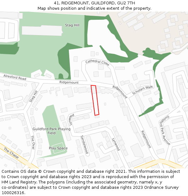 41, RIDGEMOUNT, GUILDFORD, GU2 7TH: Location map and indicative extent of plot