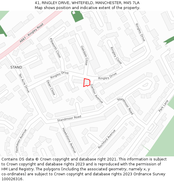 41, RINGLEY DRIVE, WHITEFIELD, MANCHESTER, M45 7LA: Location map and indicative extent of plot