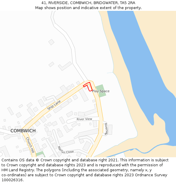 41, RIVERSIDE, COMBWICH, BRIDGWATER, TA5 2RA: Location map and indicative extent of plot