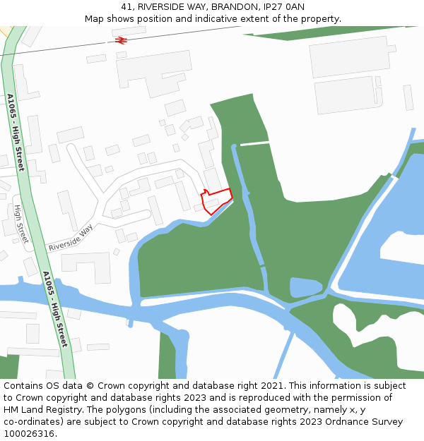 41, RIVERSIDE WAY, BRANDON, IP27 0AN: Location map and indicative extent of plot