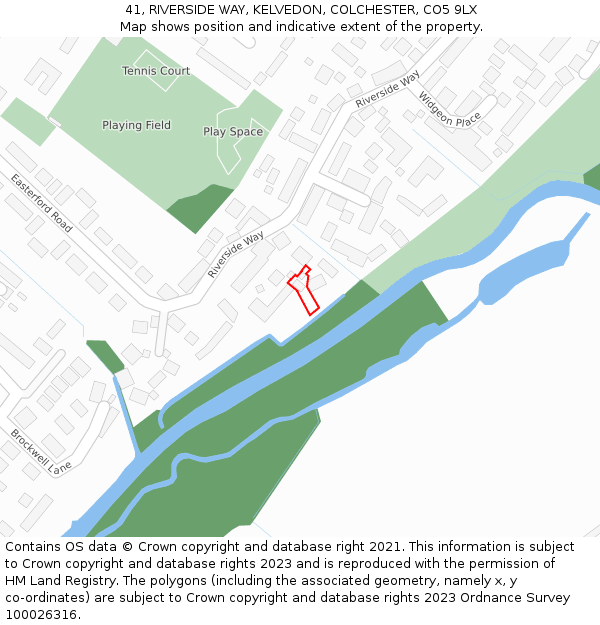 41, RIVERSIDE WAY, KELVEDON, COLCHESTER, CO5 9LX: Location map and indicative extent of plot