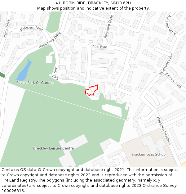 41, ROBIN RIDE, BRACKLEY, NN13 6PU: Location map and indicative extent of plot