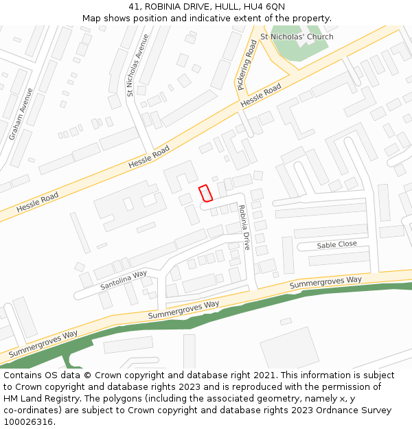 41, ROBINIA DRIVE, HULL, HU4 6QN: Location map and indicative extent of plot