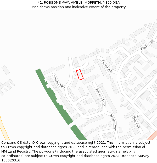 41, ROBSONS WAY, AMBLE, MORPETH, NE65 0GA: Location map and indicative extent of plot