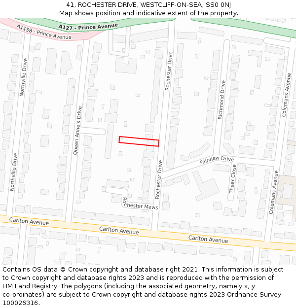 41, ROCHESTER DRIVE, WESTCLIFF-ON-SEA, SS0 0NJ: Location map and indicative extent of plot