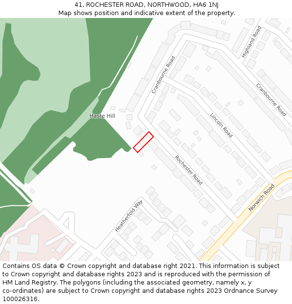 41, ROCHESTER ROAD, NORTHWOOD, HA6 1NJ: Location map and indicative extent of plot